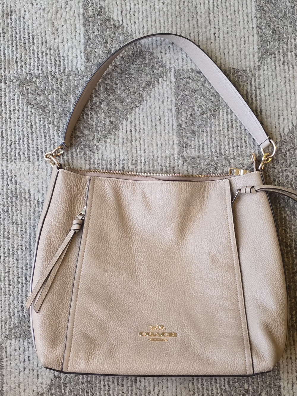 COACH Pebbled Leather Shoulder Bag in Light Taupe